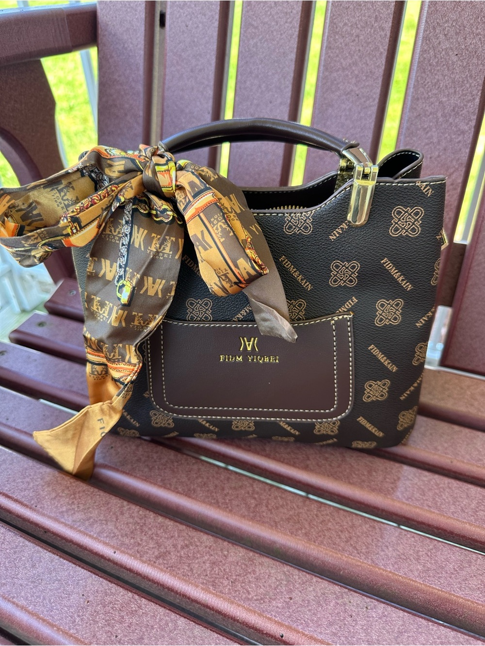 Brown Logo Satchel with Decorative Scarf